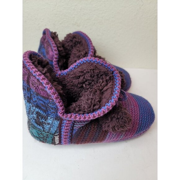 Muk Luks Handcrafted Wool Slippers With Faux Fur Lining & Pom Poms - Purple & Pi - Picture 3 of 10